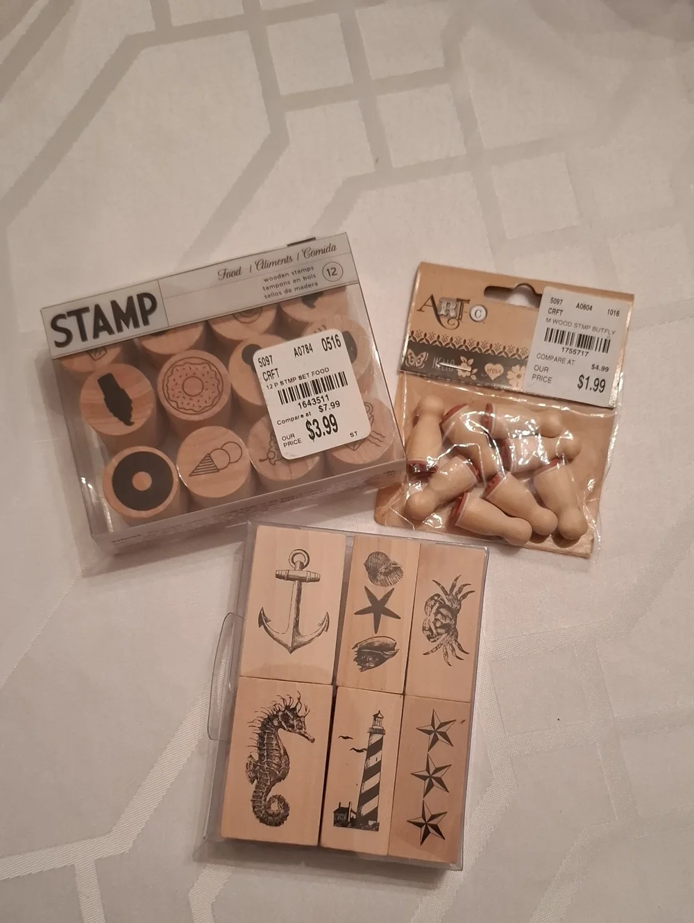 Natural Wood Nautical, Food, AND Mini Floral Craft Stamp Sets - Unbranded